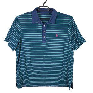 Mens Ralph Lauren Blue & Green Striped Polo Shirt Cotton Short Sleeve Size XL